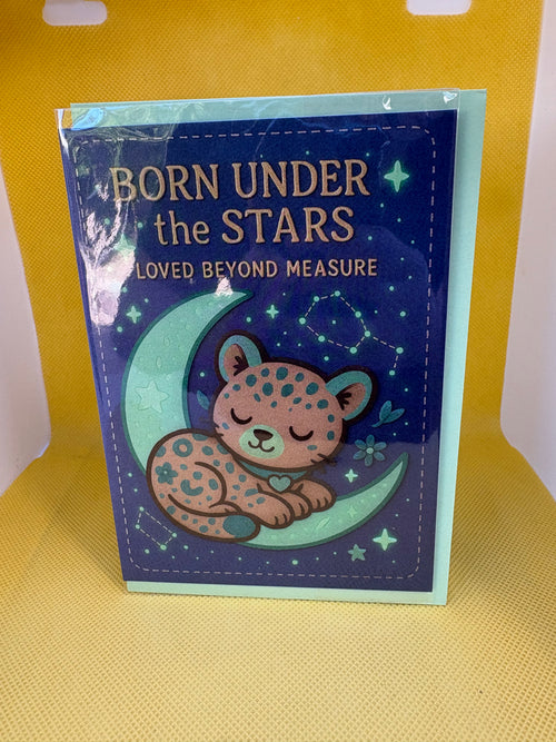 Born Under the Stars Baby Card – Embossed 4x6" New Baby Greeting
