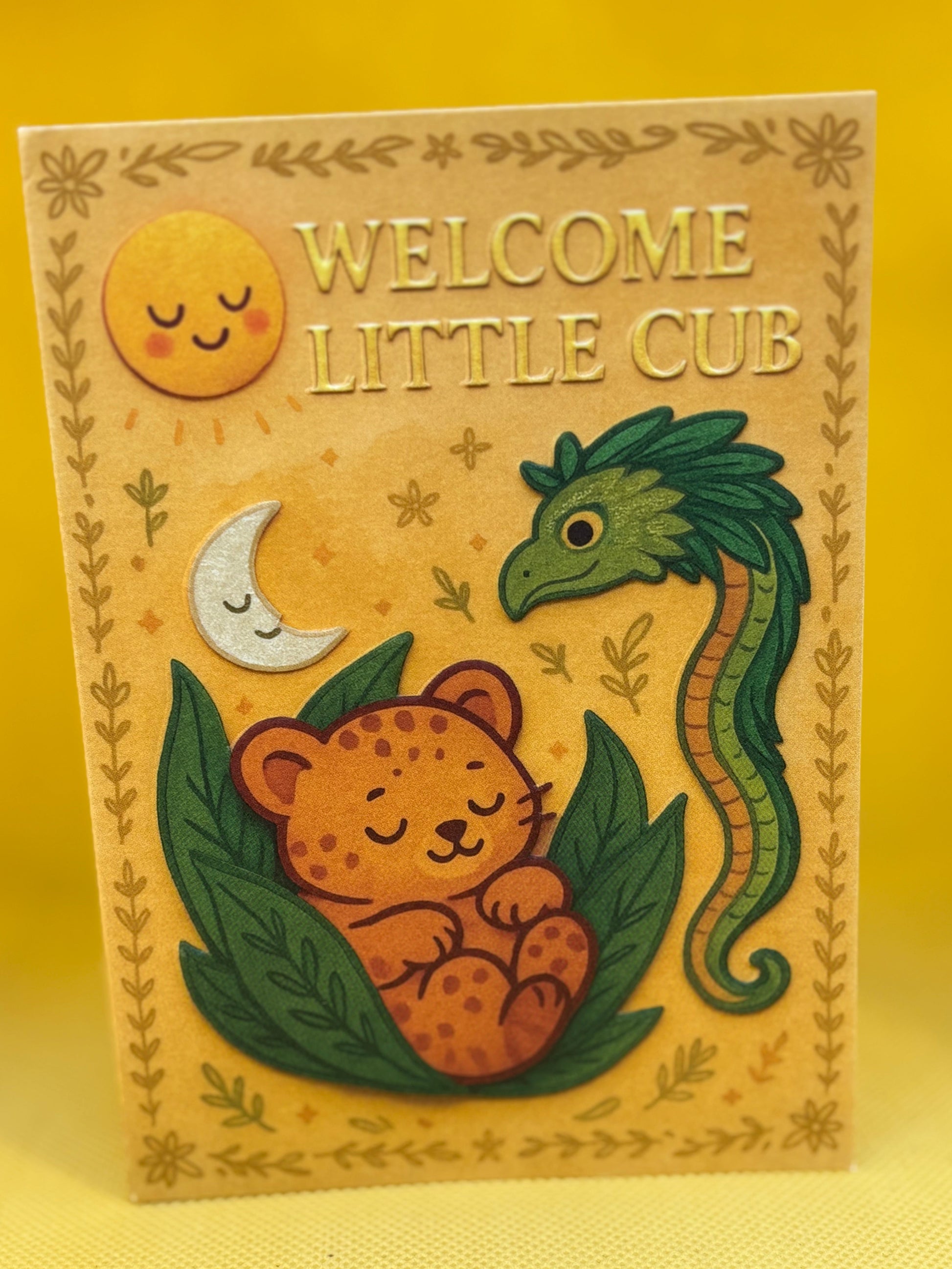 Welcome Little Cub – Embossed 4x6" Baby Shower Card (Gender-Neutral)