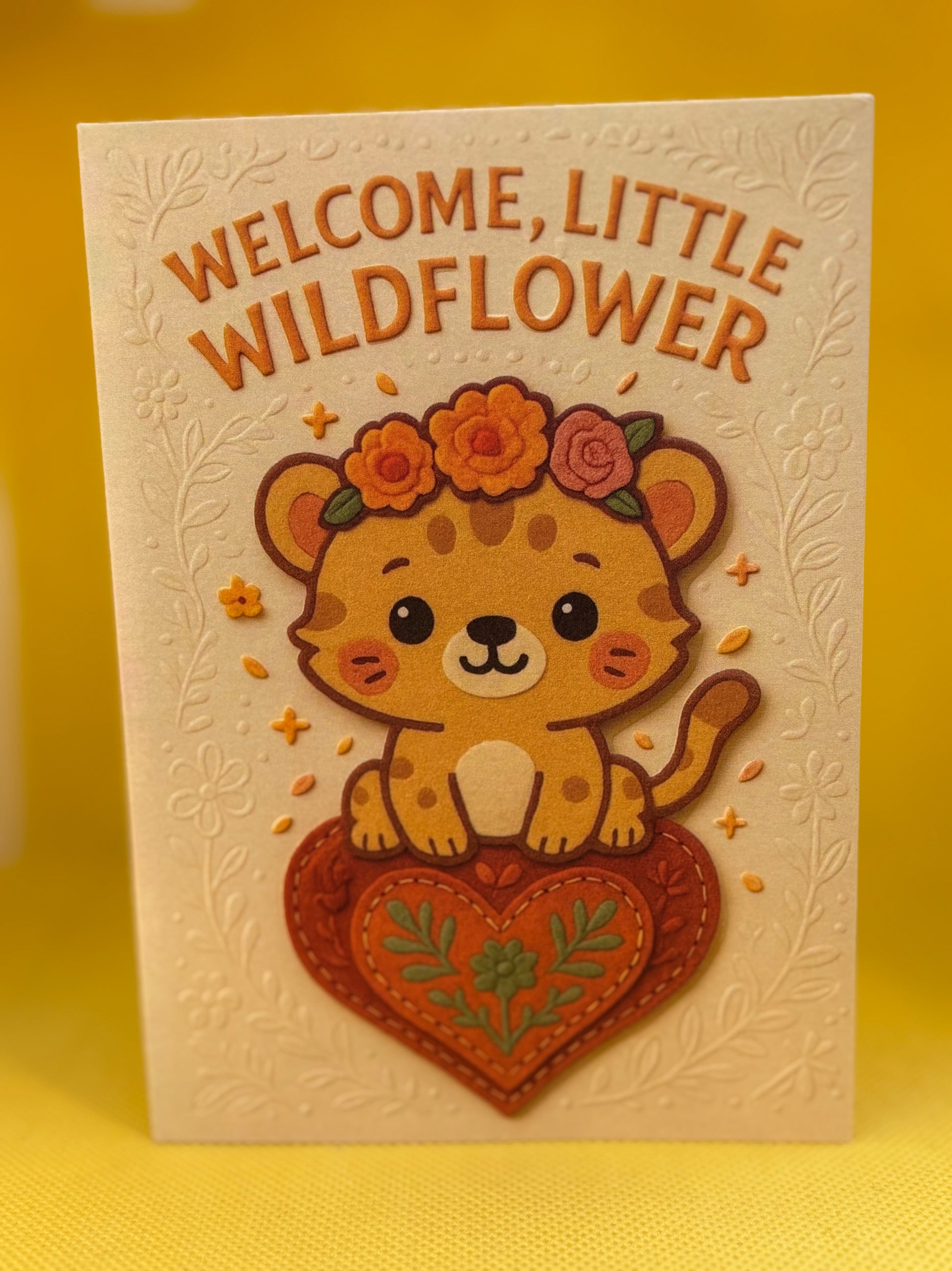 Welcome Little Wildflower – Embossed 4x6" Baby Shower Card for Girls